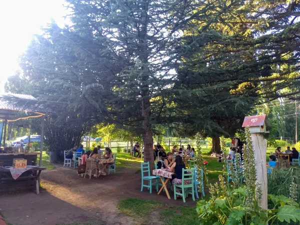 Visitantes disfrutando la merienda en el parque